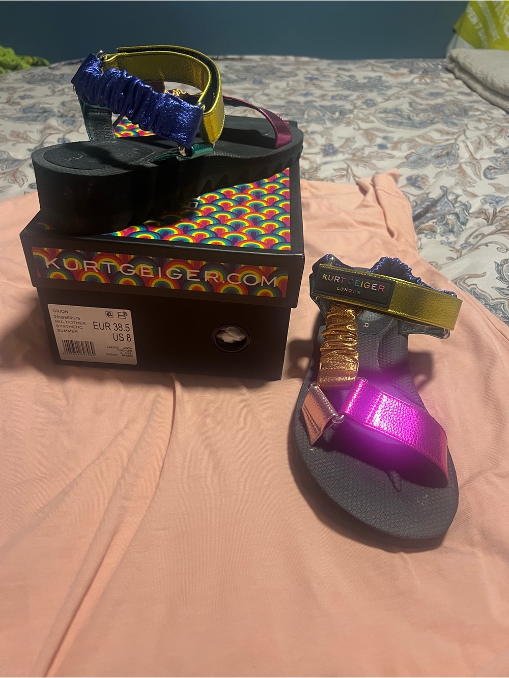 Kurt Geiger Kids Metallic Multicolor Strap Sandals - Pink, Gold, Blue, Green